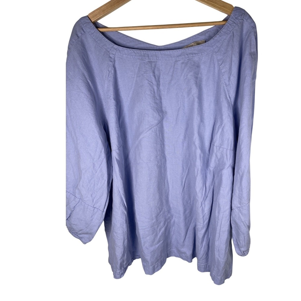 LOFT Plus 20 light blue Linen Blend Peasant Top 3/4 Balloon Sleeve‎